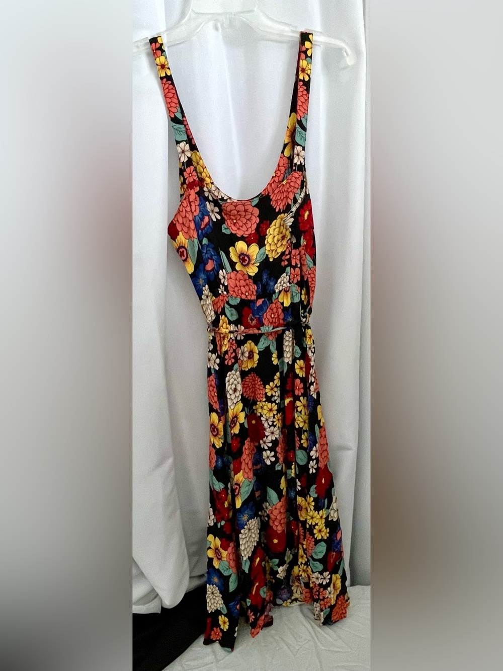 King Louie Strappy Sun Dress - Black with Vibrant Multicolor Blooms